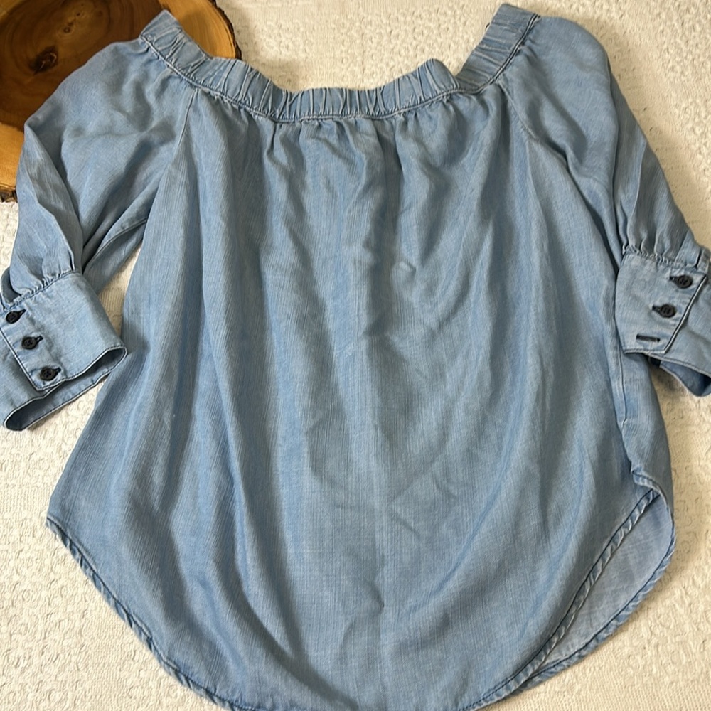 Who What Wear Blue On or Off Shoulder Ruffled Cuffed Sleeve Blouse Size Large